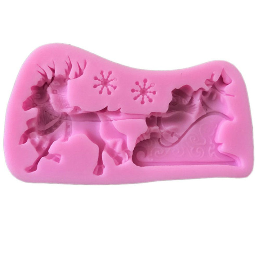 Christmas Santa Claus Sleigh Elk Cake Mold Silicone Decoration Mold Christmas Chocolate Biscuits Pudding Mold Tool