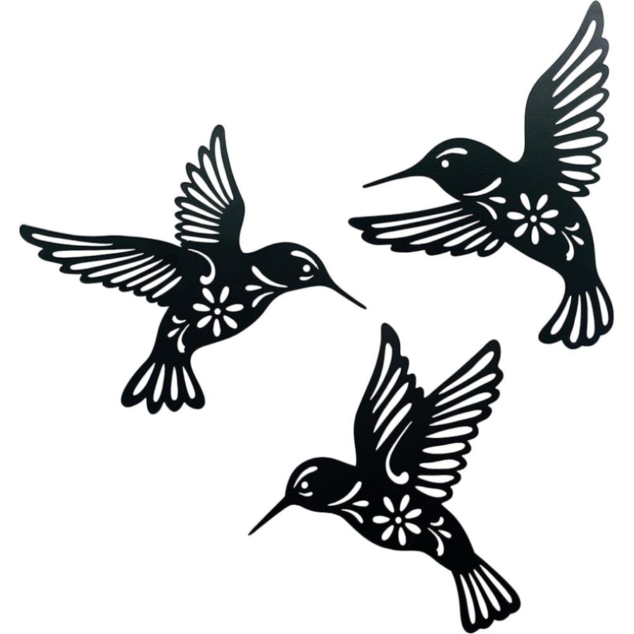 3 Pieces Metal Hummingbird Wall Art Decoration Hollow Out Iron Bird Sculpture Waterproof Wall Hanging Figurines for Garden and Living Room Decor