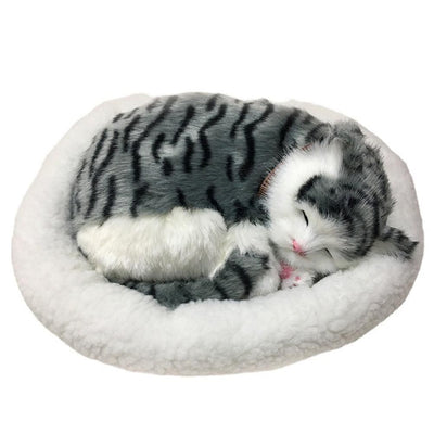 Realistic Sleeping Cat Toy Breathing Cat Stuffed Animal Doll with Mat Plush Toys for Children Home Ornament