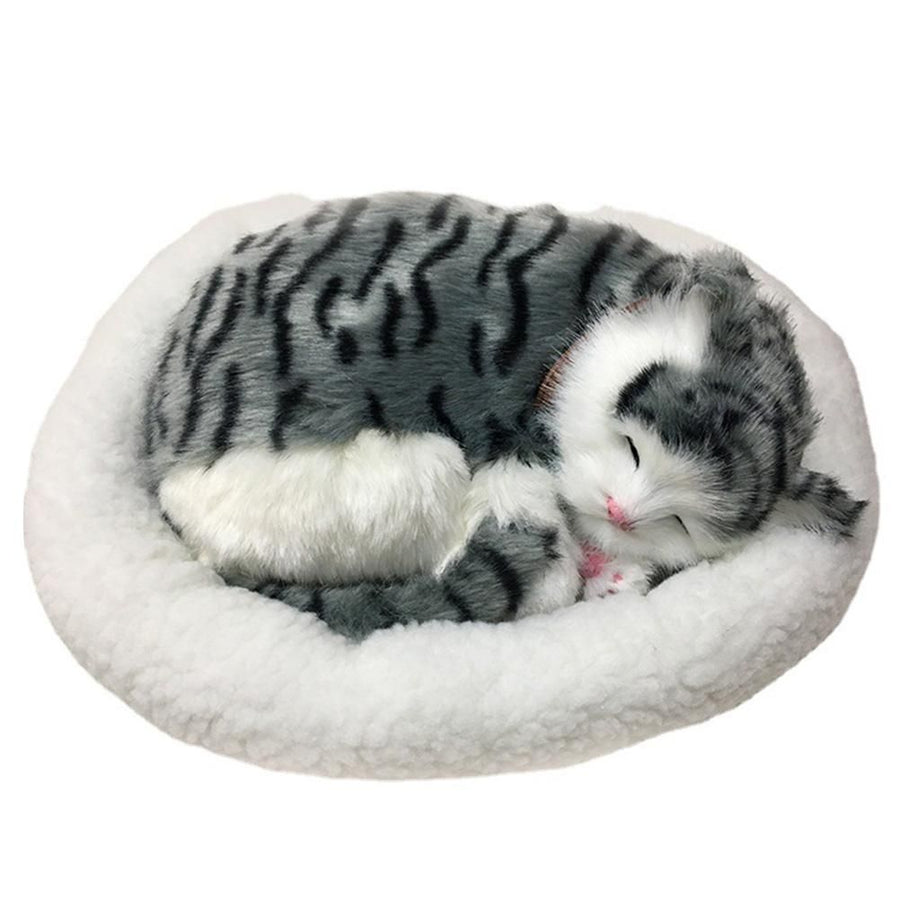 Realistic Sleeping Cat Toy Breathing Cat Stuffed Animal Doll with Mat Plush Toys for Children Home Ornament