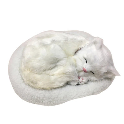 Realistic Sleeping Cat Toy Breathing Cat Stuffed Animal Doll with Mat Plush Toys for Children Home Ornament