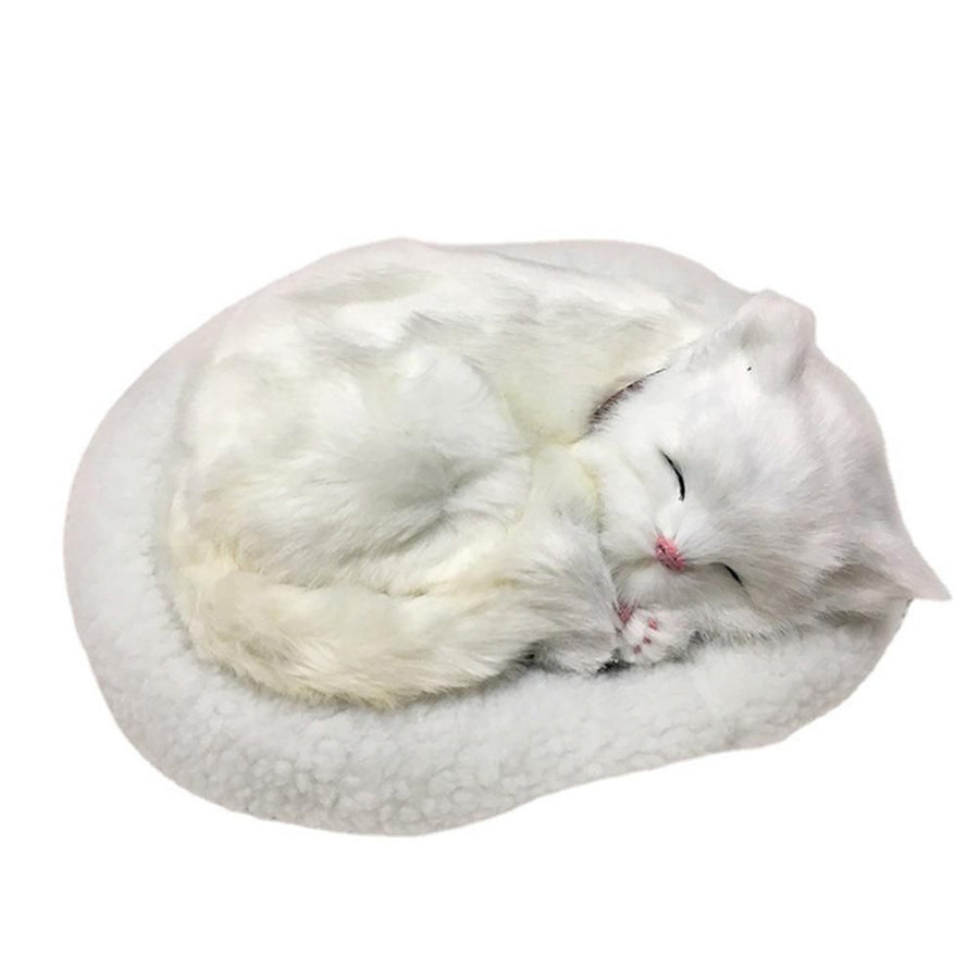 Realistic Sleeping Cat Toy Breathing Cat Stuffed Animal Doll with Mat Plush Toys for Children Home Ornament