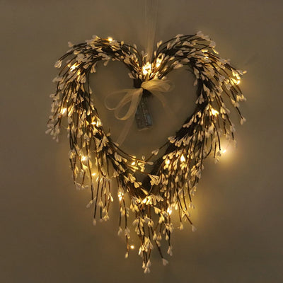 Valentine's Day Heart Wreath with Twigs and Light for Living Room Wall Staircase Door Decoration Wreath