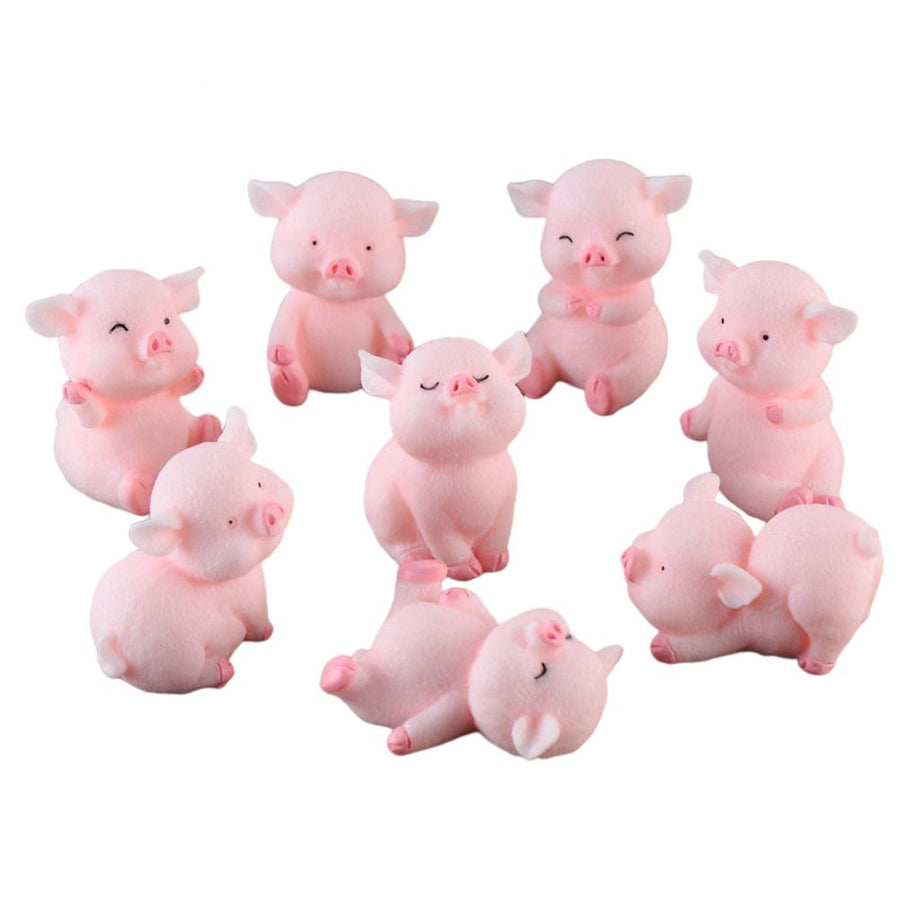 8Pcs Mini Pig Figurines Cake Cupcake Topper Decoration Pig Crafts Resin Ornament for Car Home Baby Shower Party Decor Gift