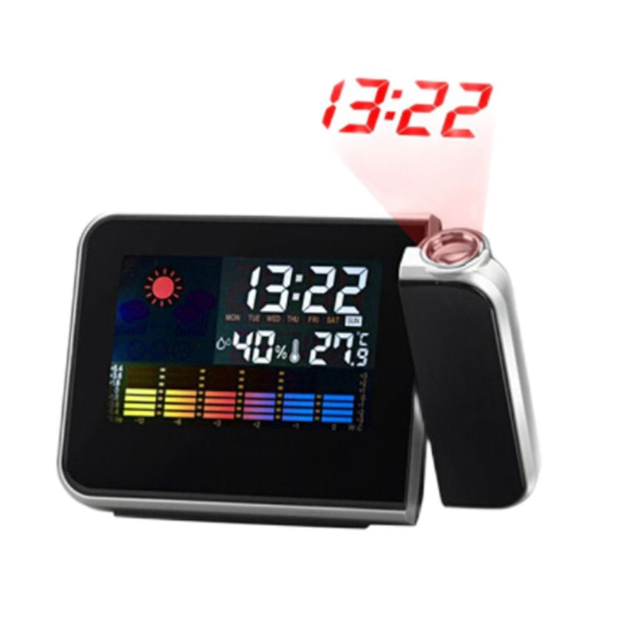 Projection Alarm Clock 180 Degree Adjustable Digital Projector Clock with Weather Station and Temperature Humidity LED Color Screen Perpetual Calendar Clock