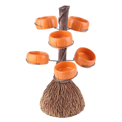 Snack Bowl Holder Halloween Pumpkin Snack Bowl Rack Witch Broom Decor Dessert Bowl Stand for Dining Table