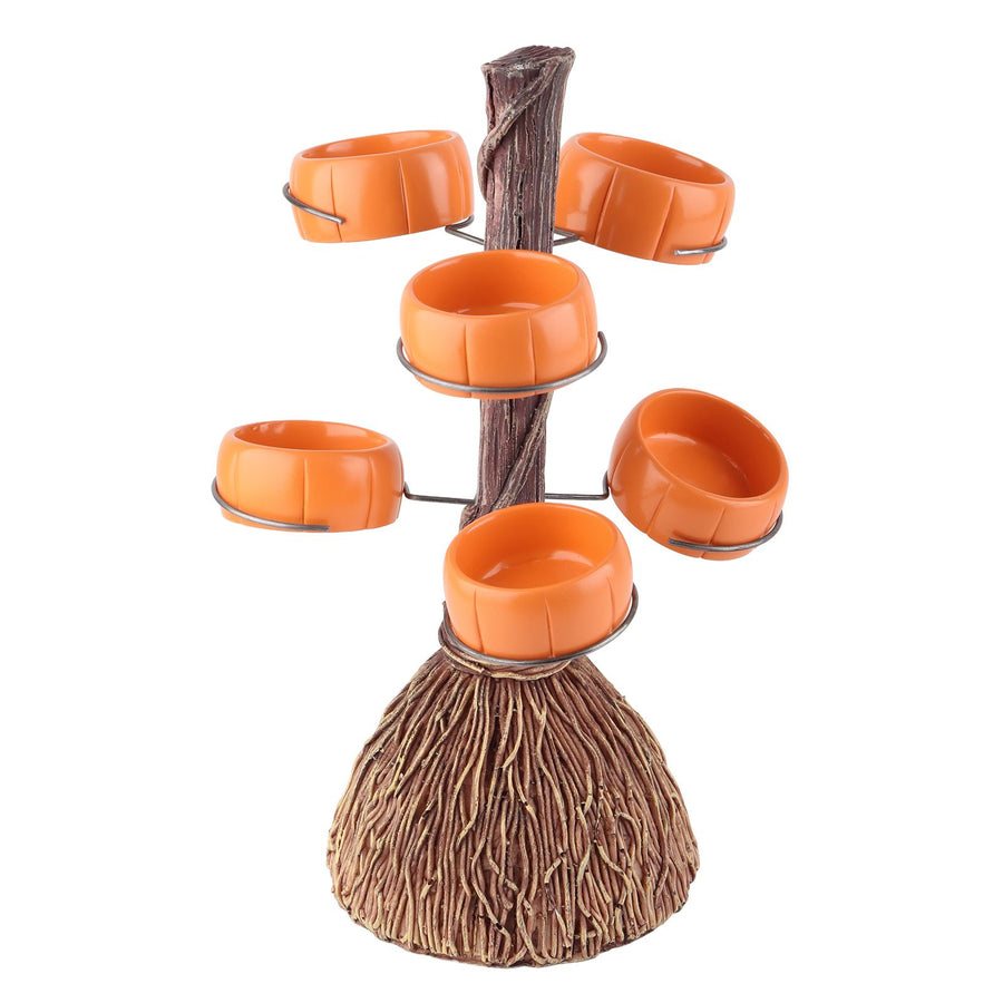 Snack Bowl Holder Halloween Pumpkin Snack Bowl Rack Witch Broom Decor Dessert Bowl Stand for Dining Table