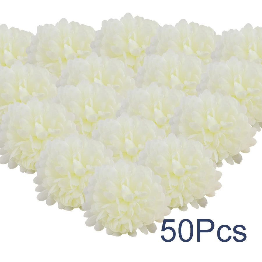 50pcs Artificial Marigold Flowers Fake Flower Heads Garland for Wedding Home Christmas Decor Creamy 10cm