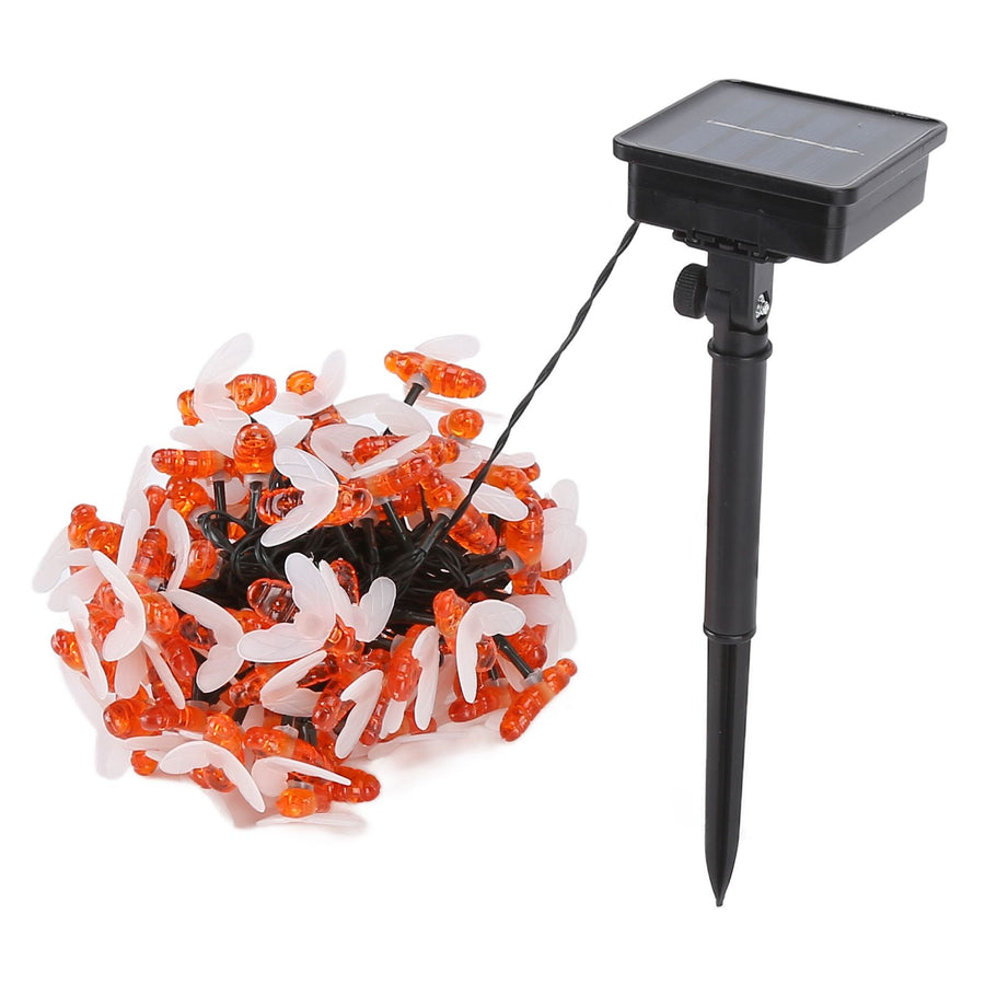 LED Solar String Lights Bee Shaped Waterproof Decorative Light for Outdoor Garden Patio Warm White12M 100LED 8 Work Mode