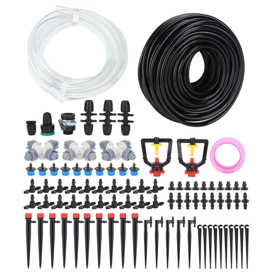 30m Drip Irrigation Kit Tubing Hose Nozzles Adapters Valves Drippers Set Garden Watering System