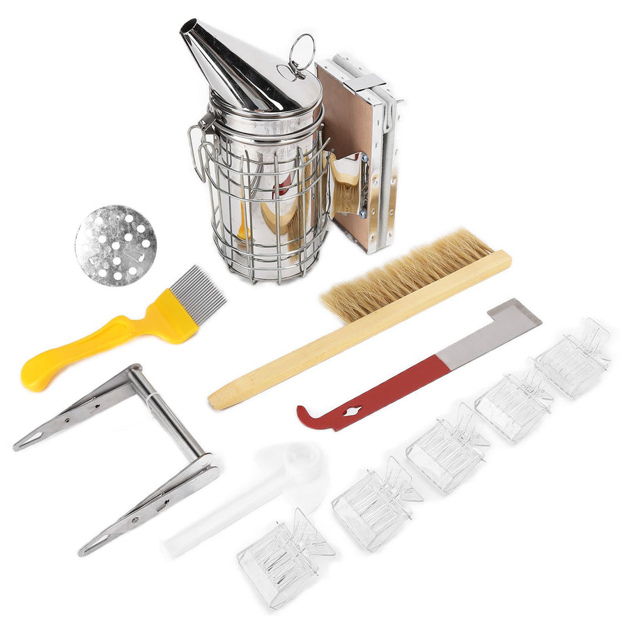 11Pc/Set Beehive Smoker Bee Brush Yellow Needle Scratcher Queen Bee Clips Comb Scratcher Kit