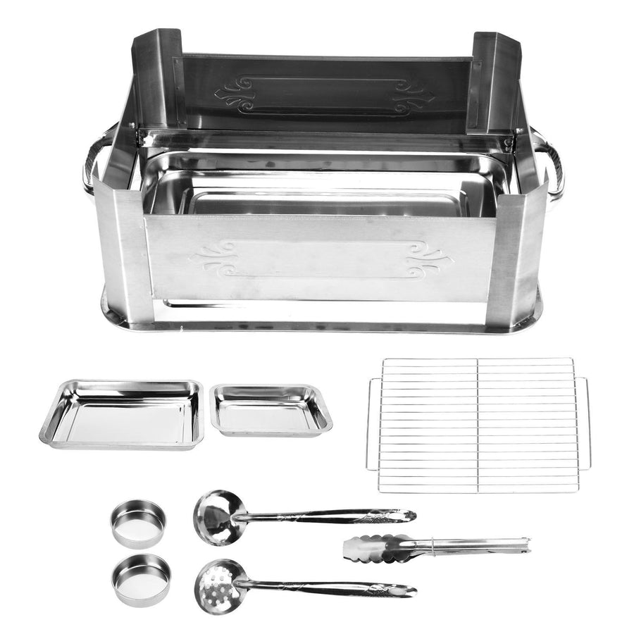 Barbecue Grill Thickened Stainless Steel Grilled Fish Stove Charcoal Alcohol Grill Rectangular Grill Fish RackWindproof Without Pull Handle
