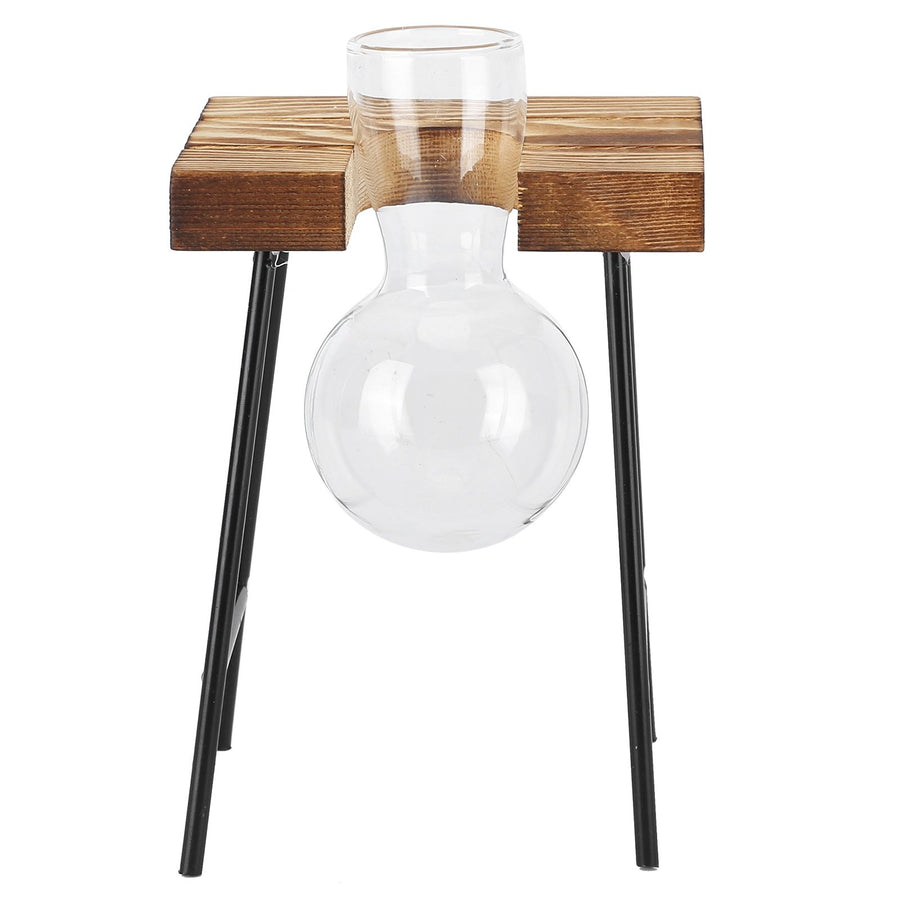 Desktop Glass Planter Wooden Stand Bulb Glass Vase Hydroponics Plant Planter for Home Office Garden1 Bottle