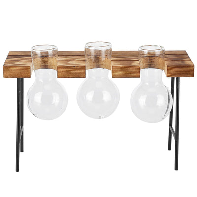 Desktop Glass Planter Wooden Stand Bulb Glass Vase Hydroponics Plant Planter for Home Office Garden3 Bottle