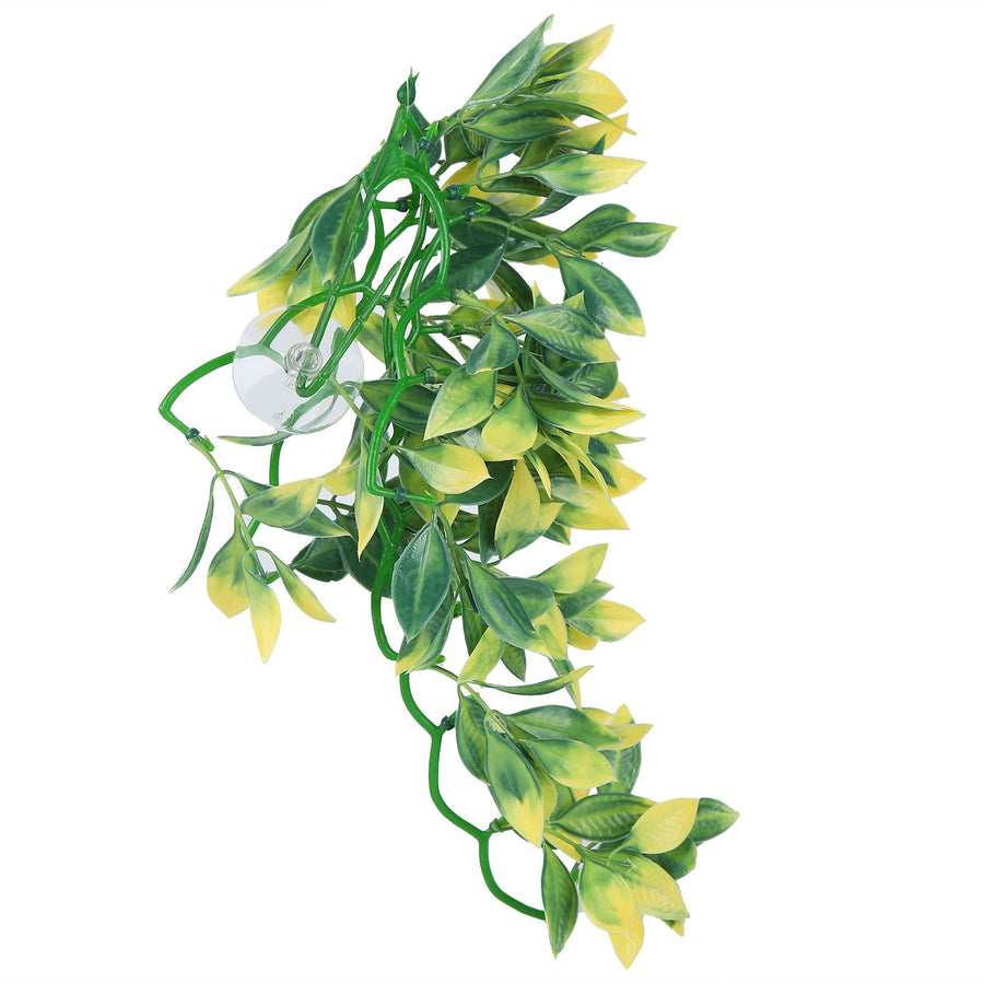 Artificial Reptile Plants Lifelike Plastic Plant Hanging Leaves Decoration with Suction Cup for Reptiles Terrarium Fish TankT-153E2