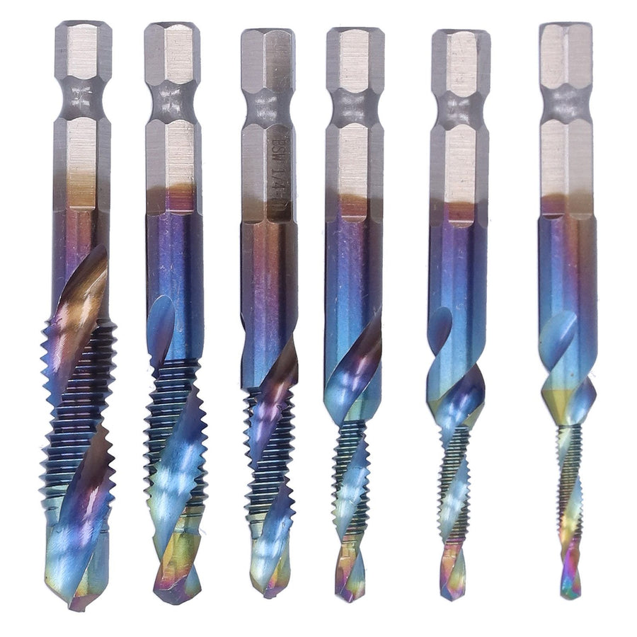 6Pcs/Set Blue Spiral Tap Drill Bit Kit High Speed Steel Drilling Tapping Bits British System