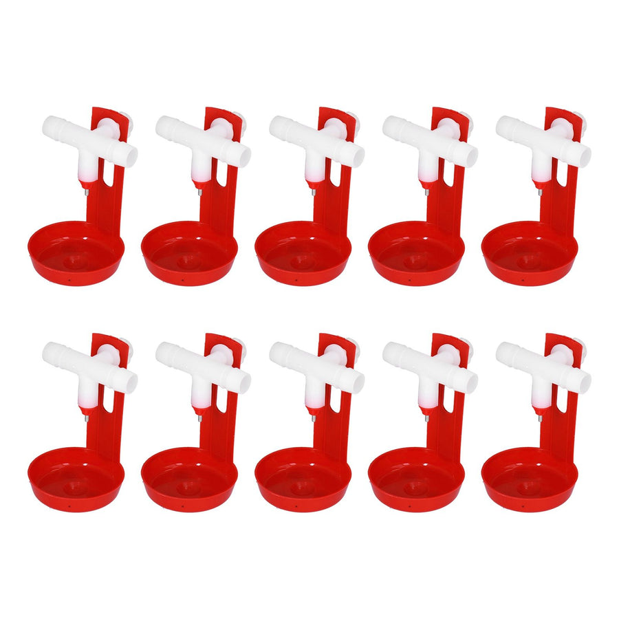 10 Set Chicken Drinking Cup Automatic Poultry Drinking Waterer Drinker with White Tee Fitting Durable for Chicken