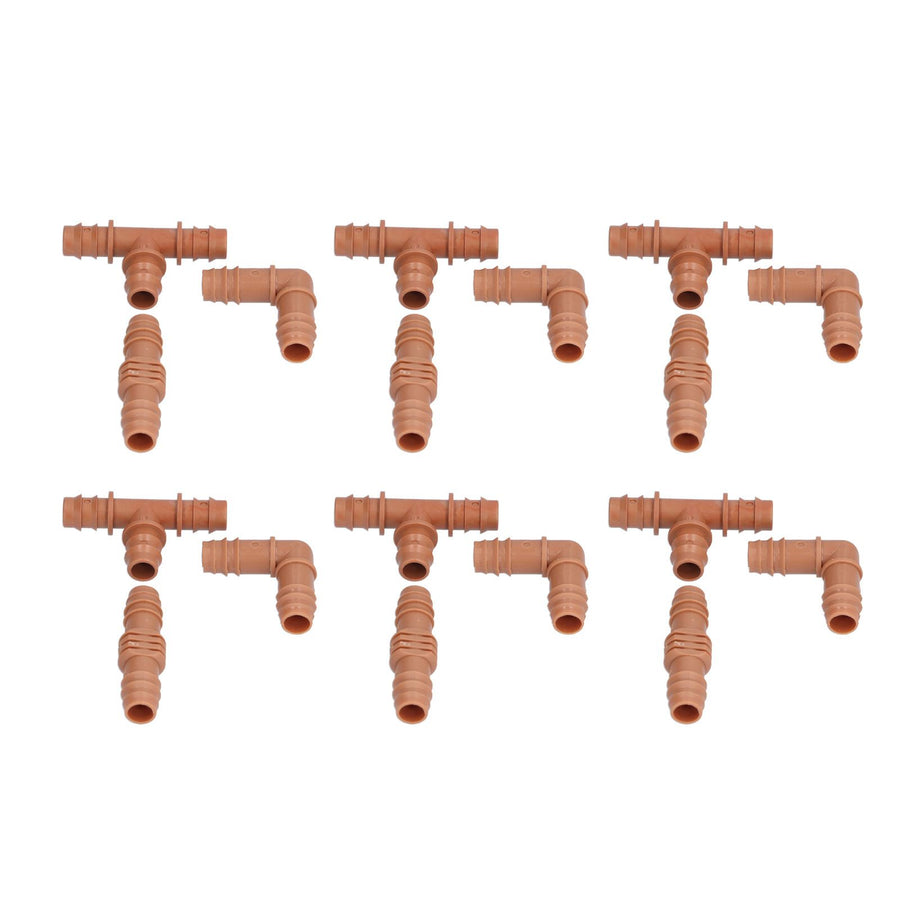 18Pcs Irrigation Fittings Kit Brown Water Barbed Coupling Connecter for 16mm Pipes