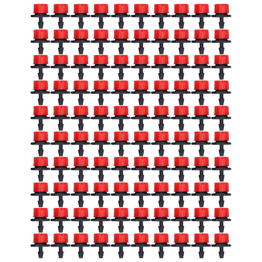 100Pcs 8 Hole Drip Irrigation Emitter Adjustable Drip Irrigation Sprinkler for Garden Greenhouse Courtyard Red