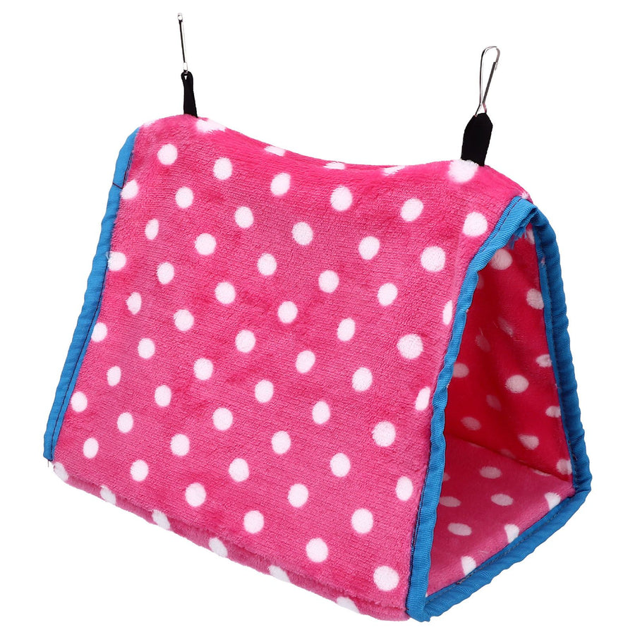 Bird Bed Foldable Portable Comfortable Flannel Triangular Hanging Bird Hammock with Hooks for Parrots Hamsters SquirrelsPink