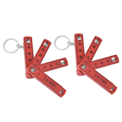 2Pcs ABS Folding Ruler Portable 0.5m Foldable Ruler with Key Ring for Carpentry Laying TilesRed