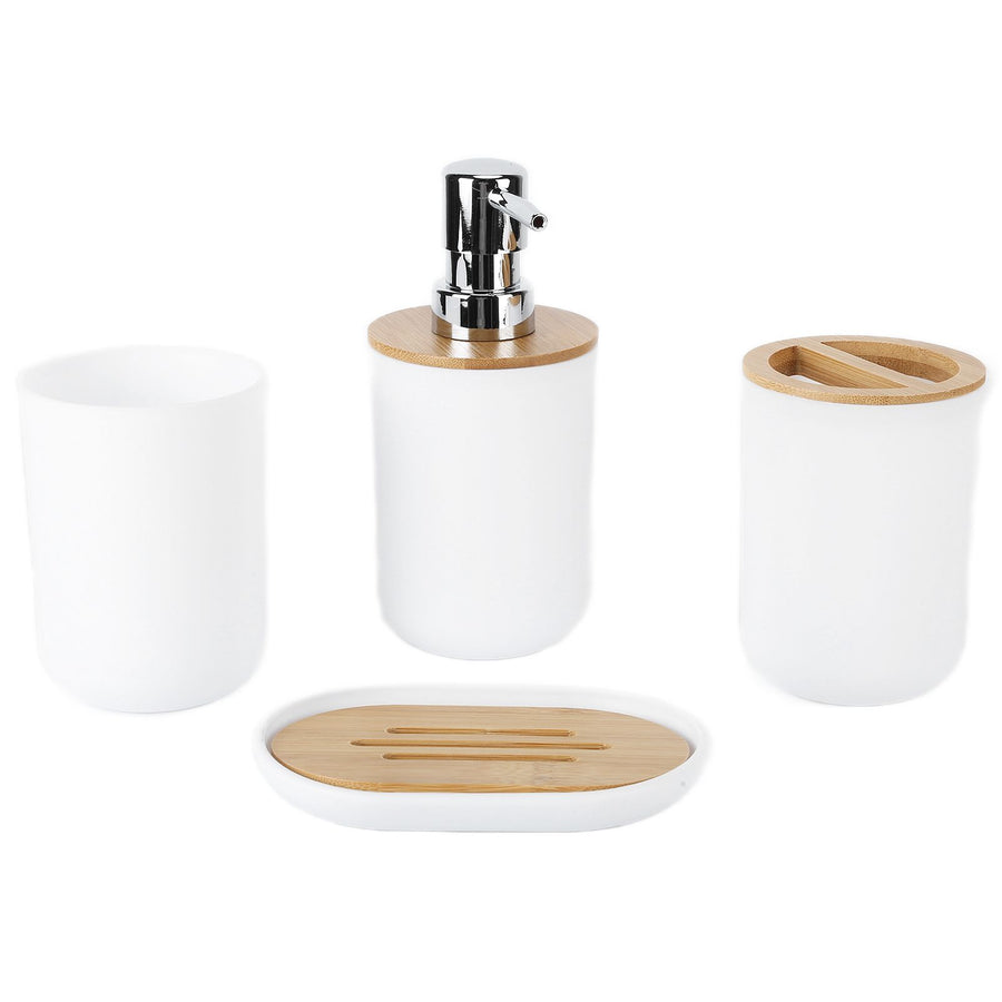 4Pcs Bathroom Accessory Set Bamboo Waterproof Durable Gift Toothbrush Cup for Home HotelWhite