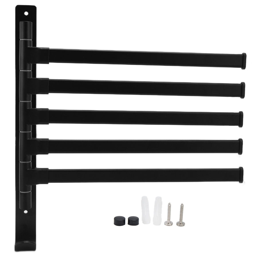 Towel Rack Aluminum Alloy Towel Shelf with 5 Bars Rotatable and Durable for Bathroom and Kitchen Black