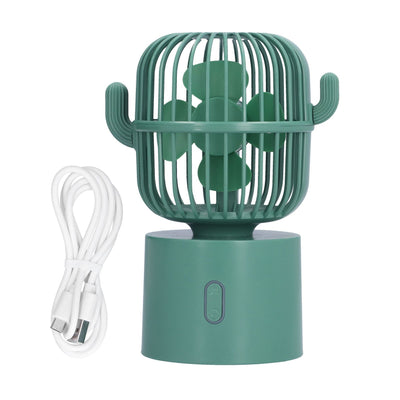 Mini Fan Cactus Shape Shaking Head Low Noise USB Charging Office Student Desktop Fan for Home Office