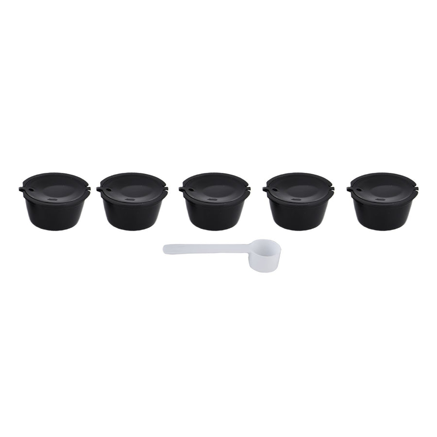 5Pcs 50ml Coffee Capsule Reusable Coffee Filter Cup with Spoon for DOLCE GUSTO Coffee MachineBlack