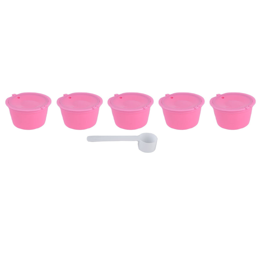 5Pcs 50ml Coffee Capsule Reusable Coffee Filter Cup with Spoon for DOLCE GUSTO Coffee MachinePink