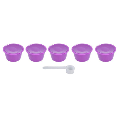 5Pcs 50ml Coffee Capsule Reusable Coffee Filter Cup with Spoon for DOLCE GUSTO Coffee MachinePurple