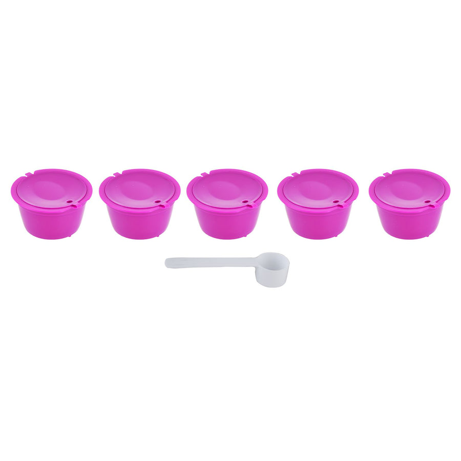 5Pcs 50ml Coffee Capsule Reusable Coffee Filter Cup with Spoon for DOLCE GUSTO Coffee MachineRose Red