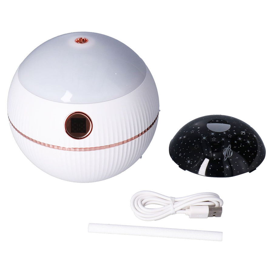 550ML Spherical Humidifier Mini Portable Star Projection Humidifier for Home Bedroom USB ChargingWhite