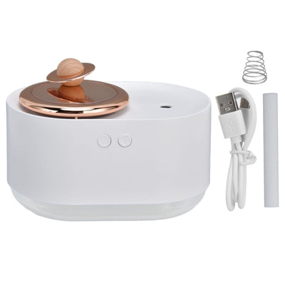 2 in 1 Rotating Planet Humidifier USB Charging Cordless Mute Spray Humidification for Home 1200MAHWhite
