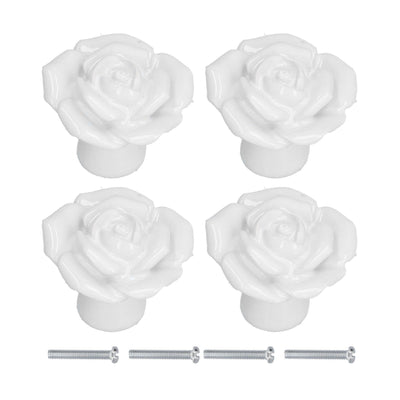 4 Set Rose Shaped Handle Modern Ceramic Cabinet Knob for Home Living Room BedroomWhite