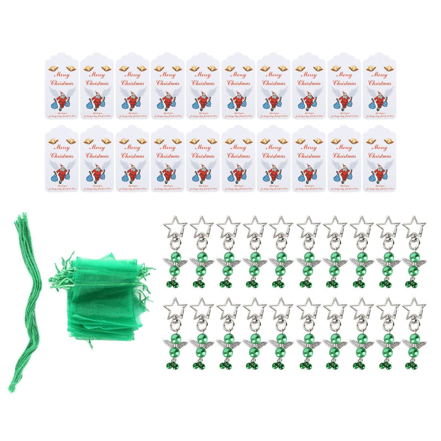 20PCS Keychain Bells Angel Stars Creative Christmas Decoration Gift Santa Claus Pendant Candy Bag Set Green