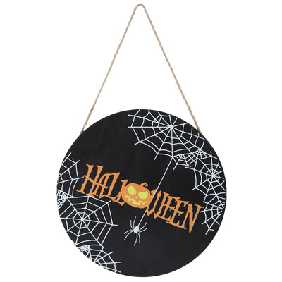 Spider Web Pattern Welcome Sign Wooden Hanging Door Hanger for Halloween Family Gathering BlackBowknot Not Included