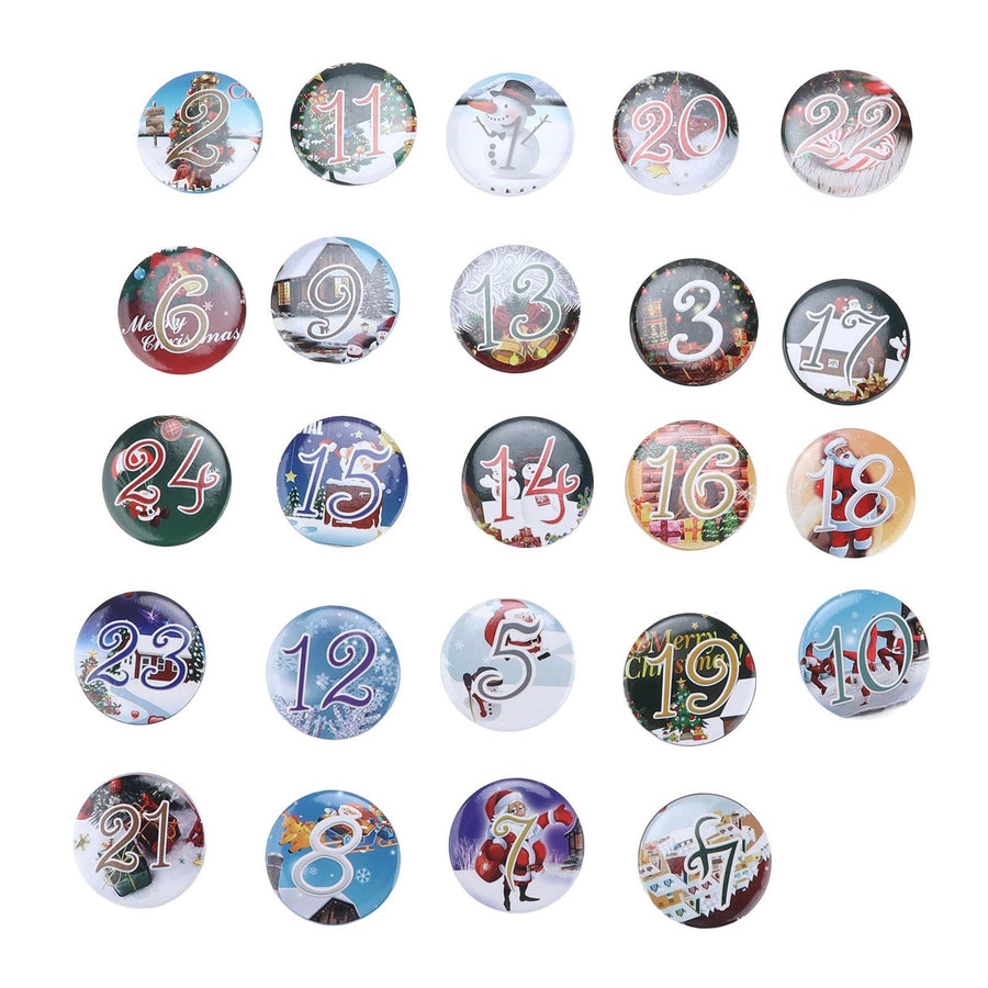 Lucky Number Button Pin Unique Pattern Button Pin Cartoon Advent Calendar Brooch24PCS Landscape Cartoon