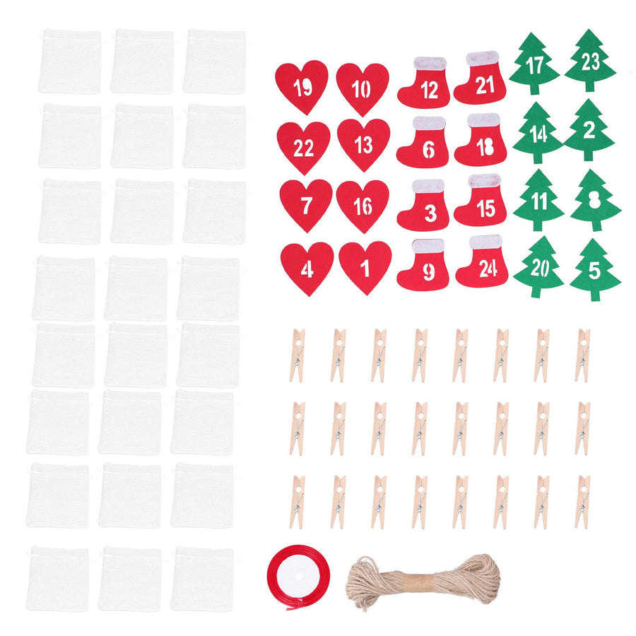 24PCS Christmas Bag Lucky Number Drawstring Christmas Sack Advent Calendar Christmas PouchWhite