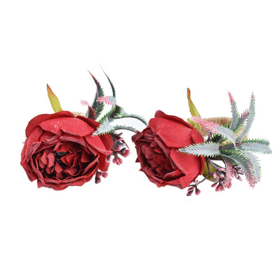 2Pcs Innovative Napkin Buckle Simulation Flower Napkin Ring Holder for Hotel RestaurantWine Red