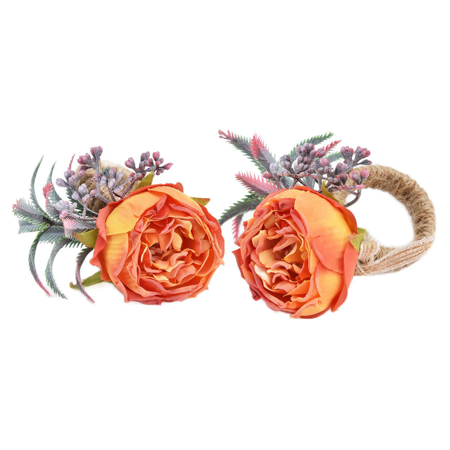 2Pcs Innovative Napkin Buckle Simulation Flower Napkin Ring Holder for Hotel RestaurantOrange