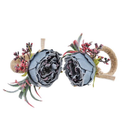 2Pcs Innovative Napkin Buckle Simulation Flower Napkin Ring Holder for Hotel RestaurantBlue