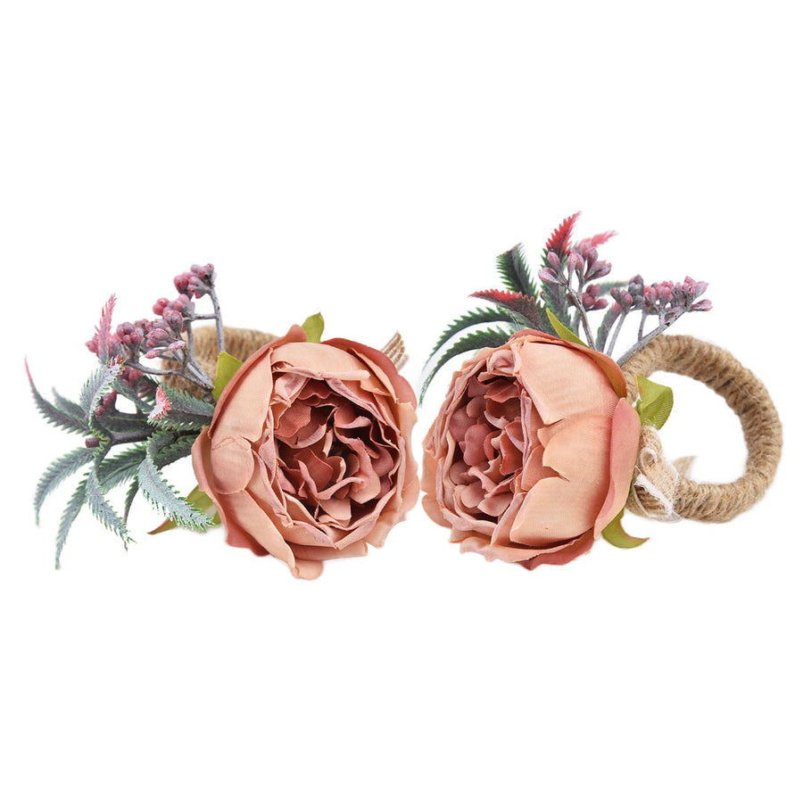 2Pcs Innovative Napkin Buckle Simulation Flower Napkin Ring Holder for Hotel RestaurantPink