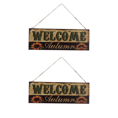 2pcs Halloween Sunflower Wooden Welcome Sign Fall Autumn Decorative Wall Board Hanging Ornaments for Indoor Outdoor Decor