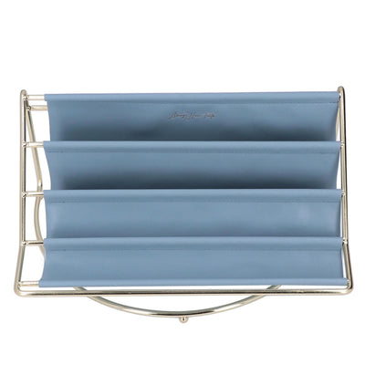 Desk Shelf Organizer Multi Layer Exquisite Premium Metal Leather Durable Stable Wide Application Desktop OrganizerBlue