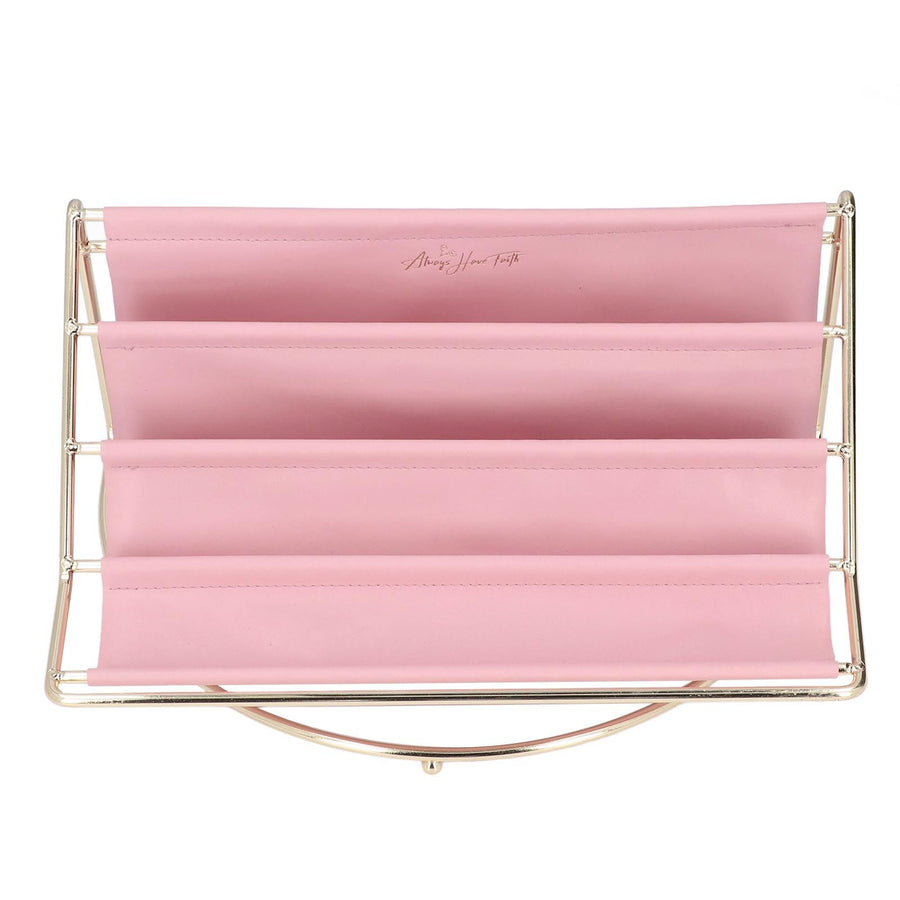 Desk Shelf Organizer Multi Layer Exquisite Premium Metal Leather Durable Stable Wide Application Desktop OrganizerPink