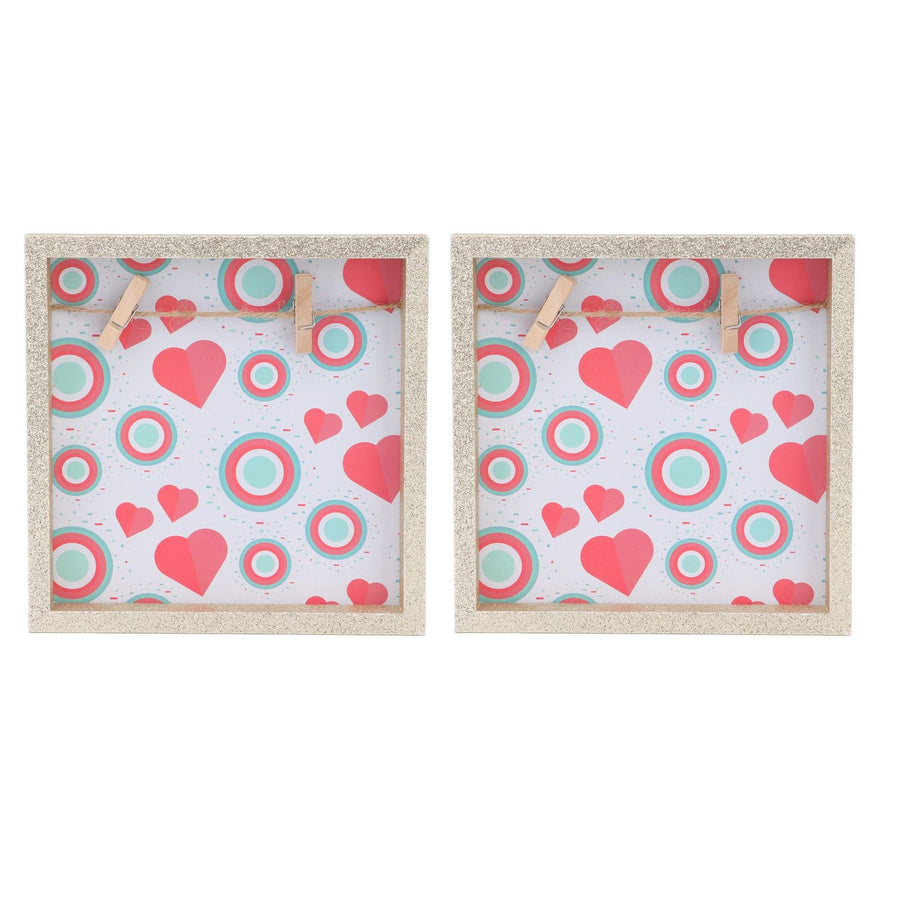 2 Pcs Picture Frames Innovative Wall Mount Photo Display Frames with Wood Clips for Home DecorationGold Powder Photo Frame