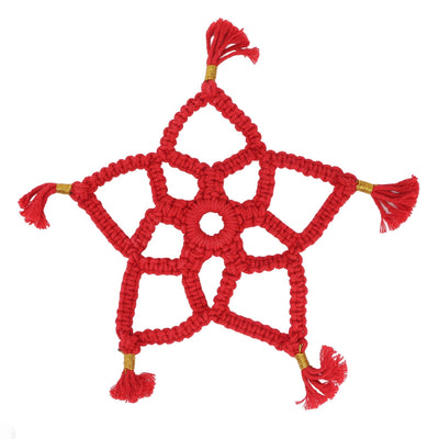 Hand Cotton Woven Hollow Star Ornament Red Five Pointed Star Ornaments Holiday Decoration