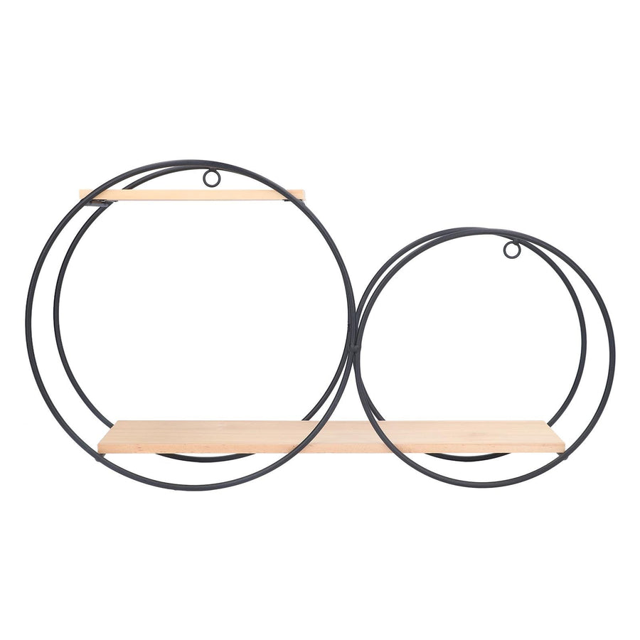 Round Shelf Firmly Welded Dual Use Strong Load Bearing Capacity Circle Metal Wood Wall Shelves for Bedroom Tea House