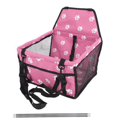 Bear Paw Pattern Pet Carrier Cage Washable Pet Car Travel Safety Seat with Support RodPink